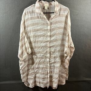 St tropez women linen tunic medium beige stripe neutral coastal beachy vacation